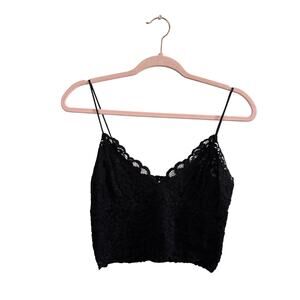 Express Black Full Lace Spaghetti Strap Crop Top Women's Size Medium